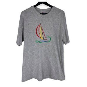 Vintage 90's Embroidered Sailboat Hanes Beefy T Shirt, Large
